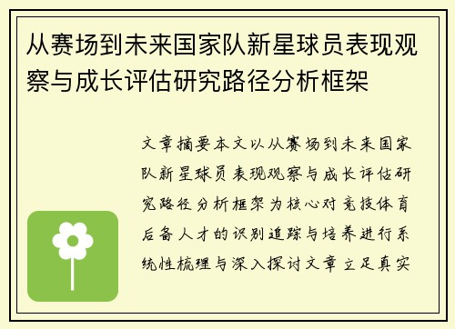 从赛场到未来国家队新星球员表现观察与成长评估研究路径分析框架